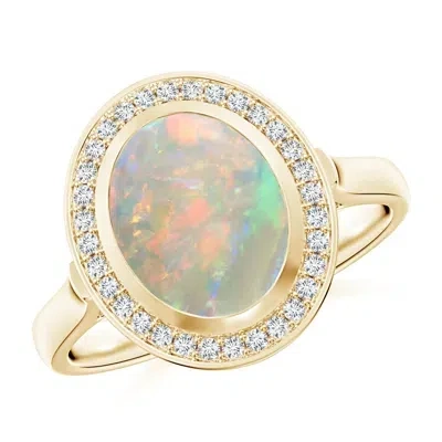 ANGARA BEZEL-SET OVAL OPAL RING WITH DIAMOND HALO