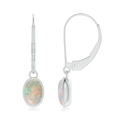 ANGARA BEZEL SET OVAL OPAL SOLITAIRE DROP EARRINGS