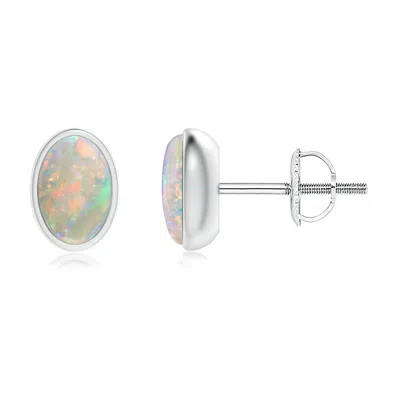 ANGARA BEZEL SET OVAL OPAL SOLITAIRE STUD EARRINGS