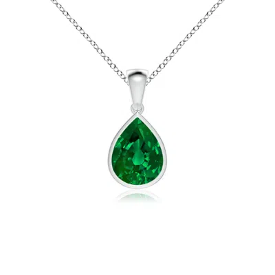 ANGARA BEZEL-SET PEAR LAB-GROWN EMERALD SOLITAIRE PENDANT