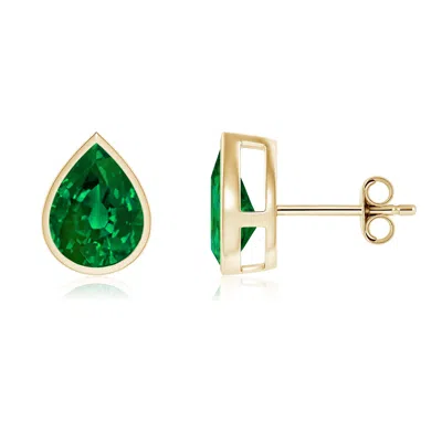 ANGARA BEZEL-SET PEAR LAB-GROWN EMERALD SOLITAIRE STUD EARRINGS