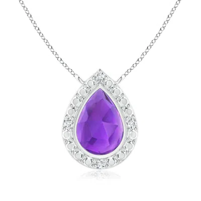 ANGARA BEZEL-SET PEAR-SHAPED AMETHYST NECKLACE WITH BEADED HALO