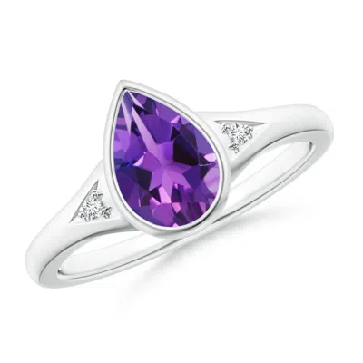 ANGARA BEZEL-SET PEAR-SHAPED AMETHYST RING WITH DIAMONDS