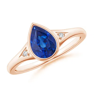 ANGARA BEZEL-SET PEAR-SHAPED BLUE SAPPHIRE ENGAGEMENT RING WITH DIAMONDS