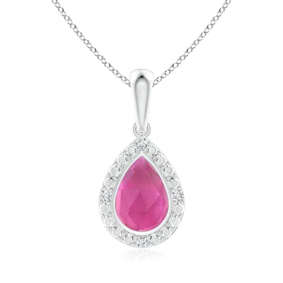 ANGARA BEZEL-SET PEAR-SHAPED PINK TOURMALINE PENDANT WITH BEADED HALO