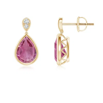 ANGARA BEZEL-SET PINK TOURMALINE TEARDROP EARRINGS WITH DIAMOND