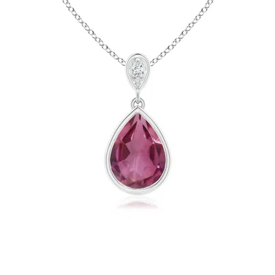 ANGARA BEZEL-SET PINK TOURMALINE TEARDROP PENDANT WITH DIAMOND