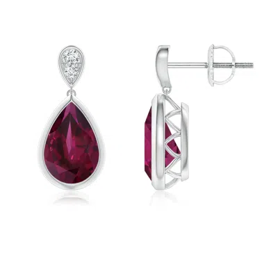ANGARA BEZEL-SET RHODOLITE TEARDROP EARRINGS WITH DIAMOND