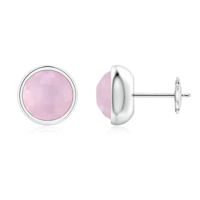 ANGARA BEZEL SET ROSE QUARTZ SOLITAIRE STUD EARRINGS