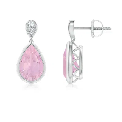 ANGARA BEZEL-SET ROSE QUARTZ TEARDROP EARRINGS WITH DIAMOND