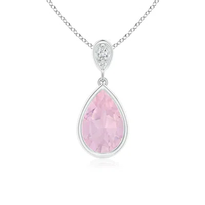 ANGARA BEZEL-SET ROSE QUARTZ TEARDROP PENDANT WITH DIAMOND