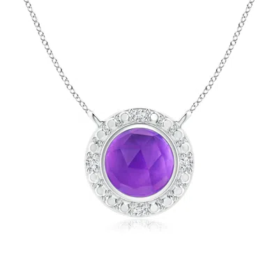 ANGARA BEZEL-SET ROUND AMETHYST NECKLACE WITH BEADED HALO
