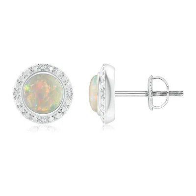 ANGARA BEZEL-SET ROUND OPAL EARRINGS WITH BEADED HALO