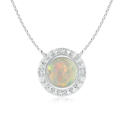 ANGARA BEZEL-SET ROUND OPAL NECKLACE WITH BEADED HALO