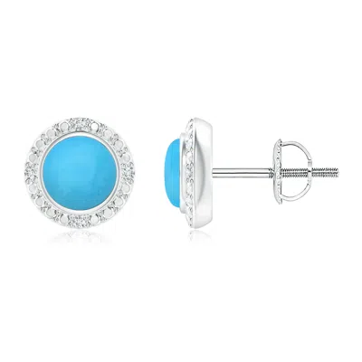 ANGARA BEZEL-SET ROUND TURQUOISE EARRINGS WITH BEADED HALO