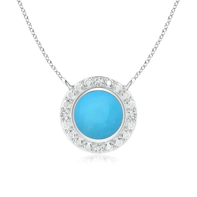 ANGARA BEZEL-SET ROUND TURQUOISE NECKLACE WITH BEADED HALO