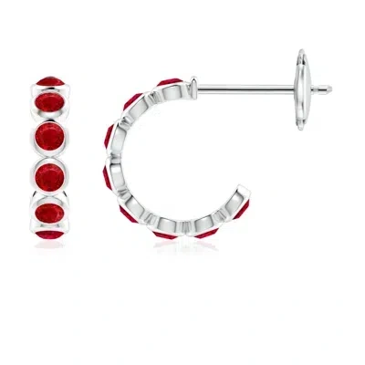 ANGARA BEZEL-SET RUBY HUGGIE HOOP EARRINGS