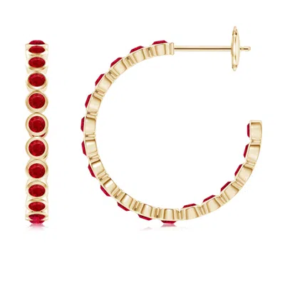 ANGARA BEZEL-SET RUBY INSIDE-OUT MEDIUM HOOP EARRINGS