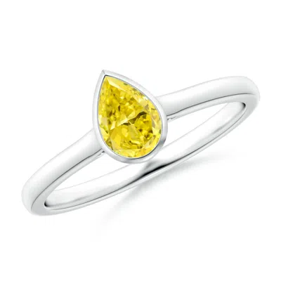 ANGARA BEZEL-SET SOLITAIRE PEAR-SHAPED LAB-GROWN FANCY INTENSE YELLOW DIAMOND ENGAGEMENT RING