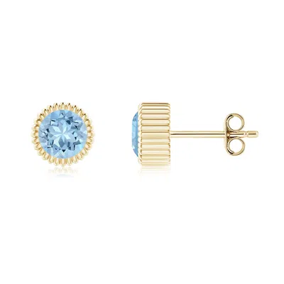 ANGARA BEZEL-SET SOLITAIRE ROUND AQUAMARINE BEADED HALO STUDS