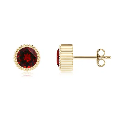 ANGARA BEZEL-SET SOLITAIRE ROUND GARNET BEADED HALO STUDS