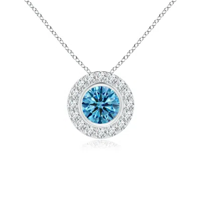 ANGARA BEZEL-SET SOLITAIRE ROUND LAB-GROWN FANCY INTENSE BLUE DIAMOND HALO PENDANT