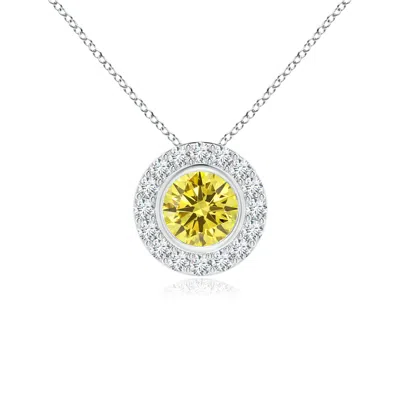 ANGARA BEZEL-SET SOLITAIRE ROUND LAB-GROWN FANCY INTENSE YELLOW DIAMOND HALO PENDANT