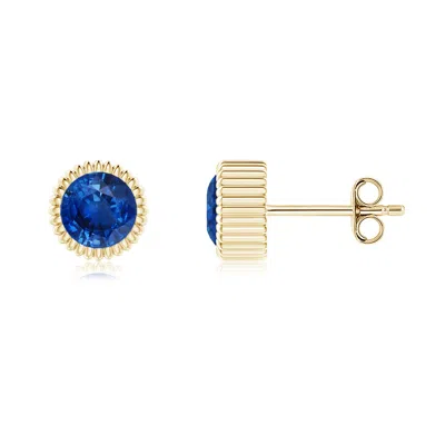 ANGARA BEZEL-SET SOLITAIRE ROUND SAPPHIRE BEADED HALO STUDS