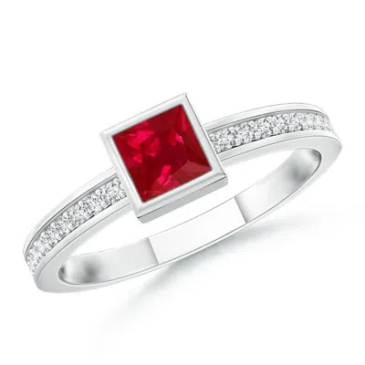 ANGARA BEZEL-SET SQUARE RUBY STACKABLE PROMISE RING