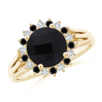 ANGARA BLACK ONYX TRIPLE SPLIT SHANK RING WITH ALTERNATING HALO