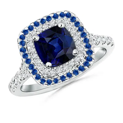 ANGARA BLUE SAPPHIRE AND DIAMOND DOUBLE HALO RING