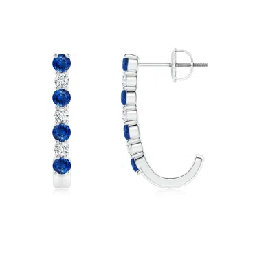 ANGARA BLUE SAPPHIRE AND DIAMOND J-HOOP EARRINGS