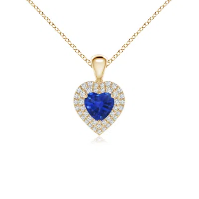 ANGARA BLUE SAPPHIRE HEART PENDANT WITH DIAMOND DOUBLE HALO