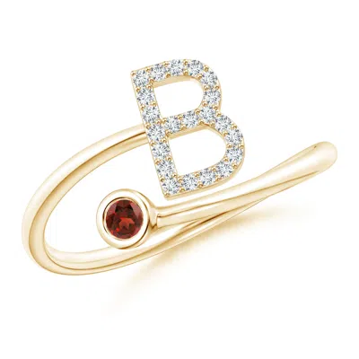 ANGARA CAPITAL "B" DIAMOND INITIAL RING WITH BEZEL-SET GARNET