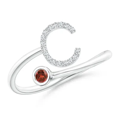 ANGARA CAPITAL "C" DIAMOND INITIAL RING WITH BEZEL-SET GARNET