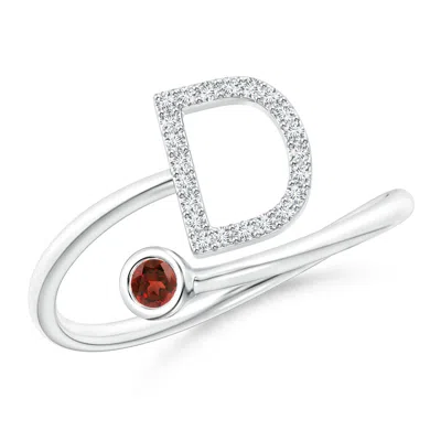 ANGARA CAPITAL "D" DIAMOND INITIAL RING WITH BEZEL-SET GARNET