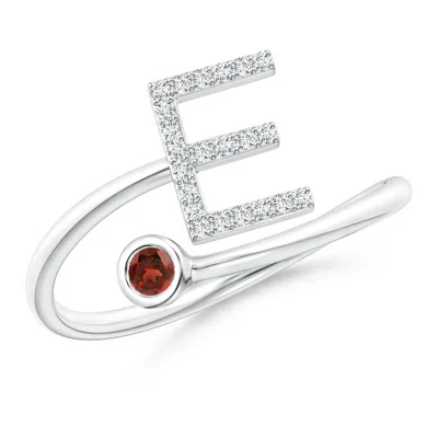 ANGARA CAPITAL "E" DIAMOND INITIAL RING WITH BEZEL-SET GARNET
