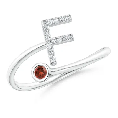 ANGARA CAPITAL "F" DIAMOND INITIAL RING WITH BEZEL-SET GARNET