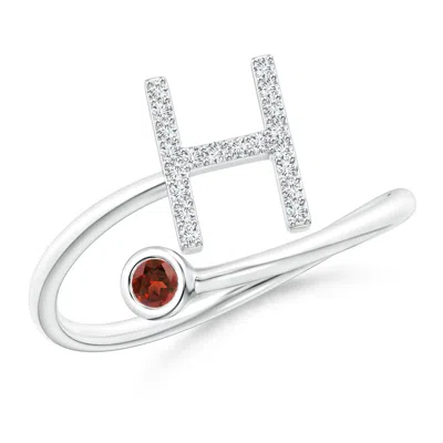 ANGARA CAPITAL "H" DIAMOND INITIAL RING WITH BEZEL-SET GARNET