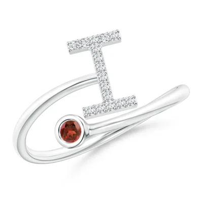 ANGARA CAPITAL "I" DIAMOND INITIAL RING WITH BEZEL-SET GARNET