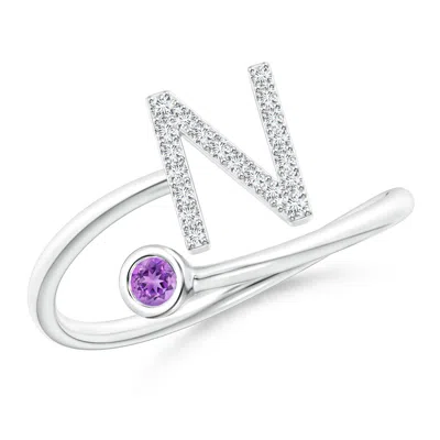 ANGARA CAPITAL "N" DIAMOND INITIAL RING WITH BEZEL-SET AMETHYST
