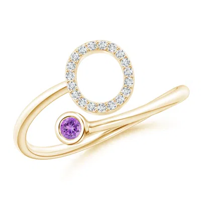 ANGARA CAPITAL "O" DIAMOND INITIAL RING WITH BEZEL-SET AMETHYST