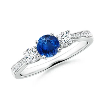ANGARA CATHEDRAL THREE STONE SAPPHIRE & DIAMOND ENGAGEMENT RING