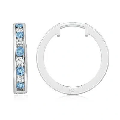 ANGARA CHANNEL-SET AQUAMARINE AND DIAMOND HINGED HOOP EARRINGS