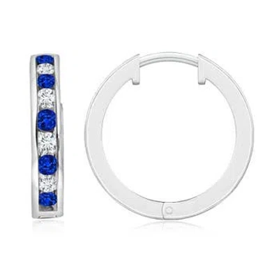 ANGARA CHANNEL-SET BLUE SAPPHIRE AND DIAMOND HINGED HOOP EARRINGS