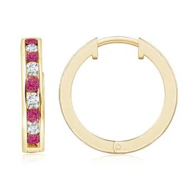 ANGARA CHANNEL-SET PINK SAPPHIRE AND DIAMOND HINGED HOOP EARRINGS