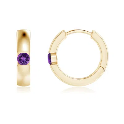 ANGARA CHANNEL-SET ROUND AMETHYST HINGED HOOP EARRINGS