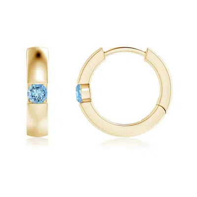 ANGARA CHANNEL-SET ROUND AQUAMARINE HINGED HOOP EARRINGS