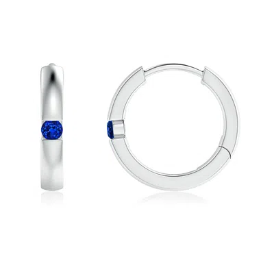 ANGARA CHANNEL-SET ROUND BLUE SAPPHIRE HINGED HOOP EARRINGS