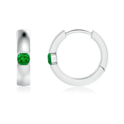 ANGARA CHANNEL-SET ROUND EMERALD HINGED HOOP EARRINGS